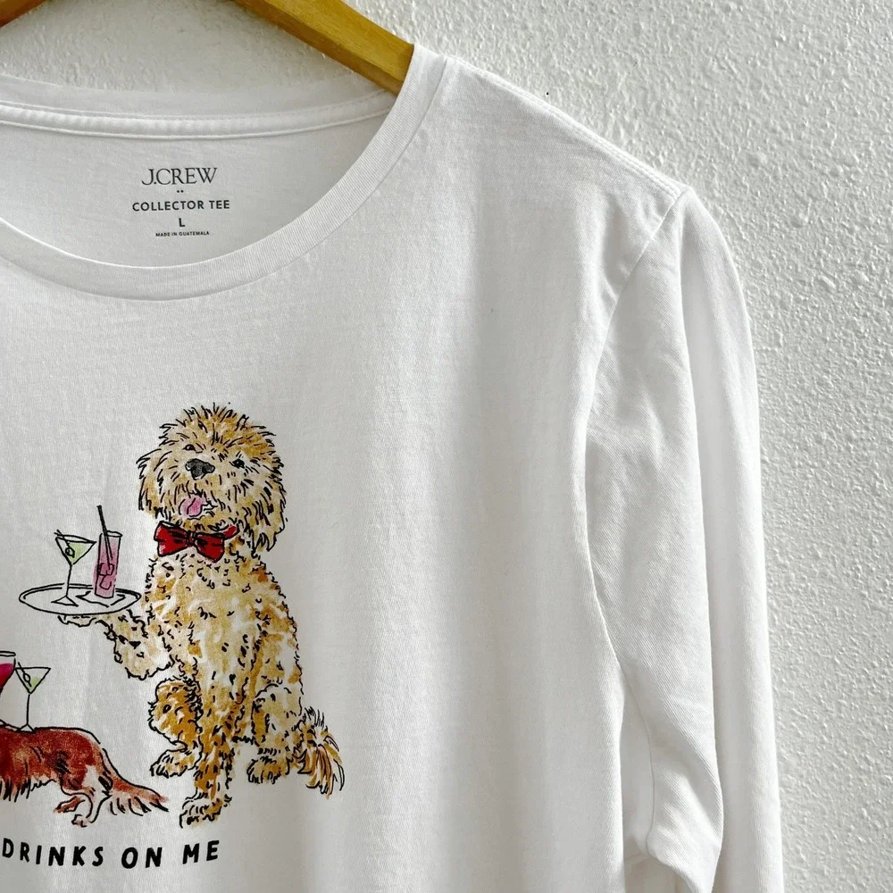 J. CREW Long Sleeve Cocktail Dogs Graphic Tee Size Large
